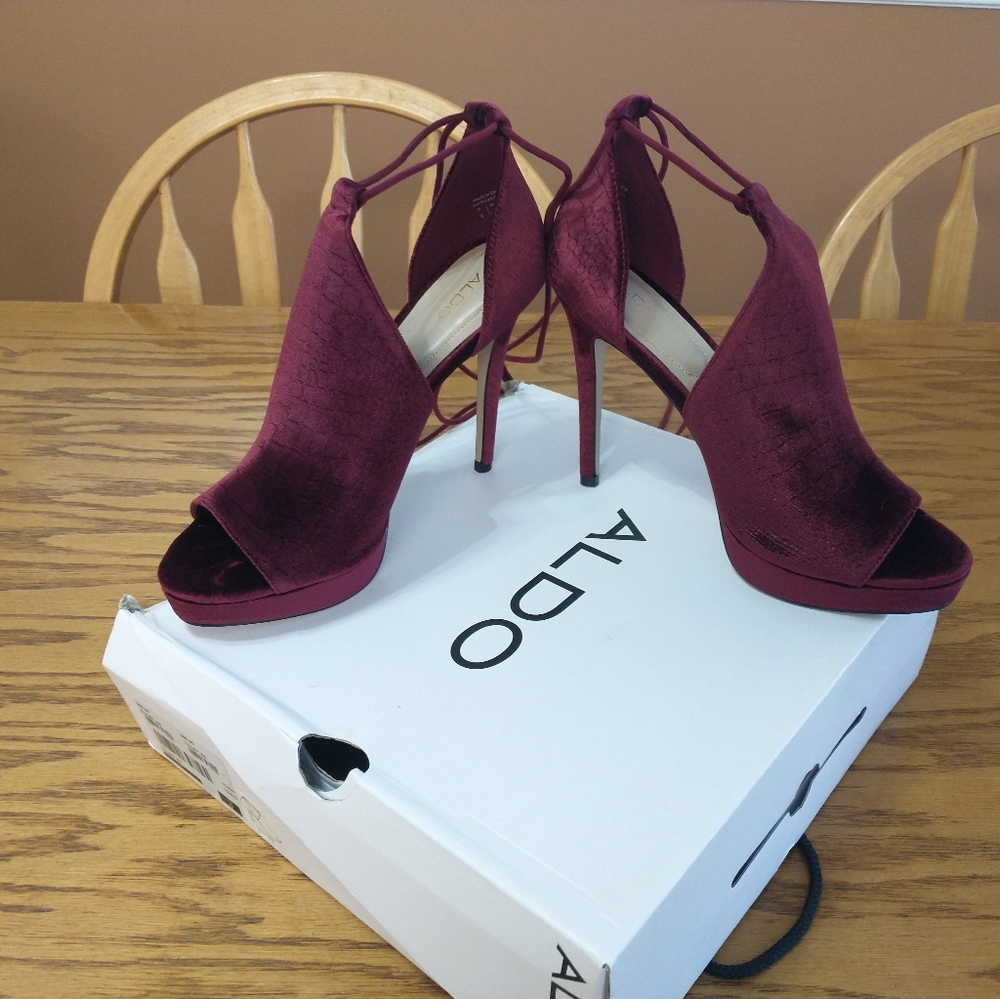 Aldo,  Tilley red velvet lace up heels